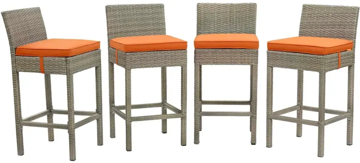 Conduit Outdoor Patio Wicker Rattan Bar Stool Set of 4 by Modway Light Gray Mocha