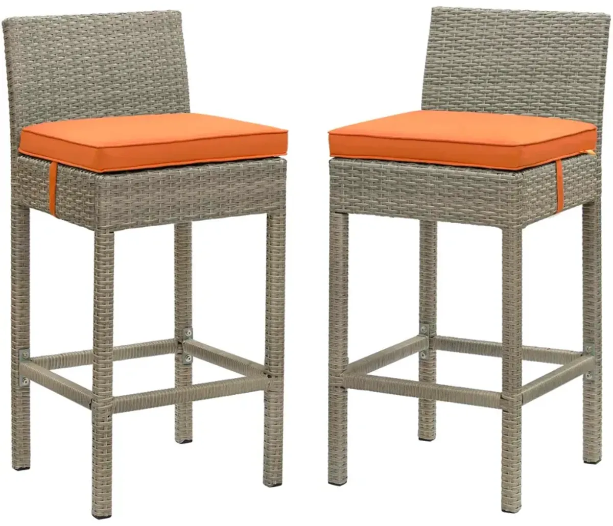 Conduit Outdoor Patio Wicker Rattan Bar Stool Set of 2 by Modway Light Gray Orange