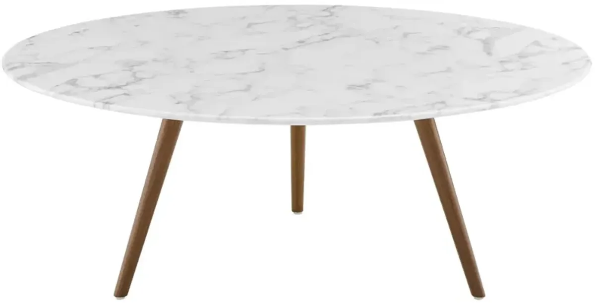 Lippa Round Artificial Marble Coffee Table with Tripod Base by Modway 40" / Walnut White