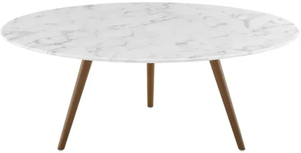 Lippa Round Artificial Marble Coffee Table with Tripod Base by Modway 40" / Walnut White