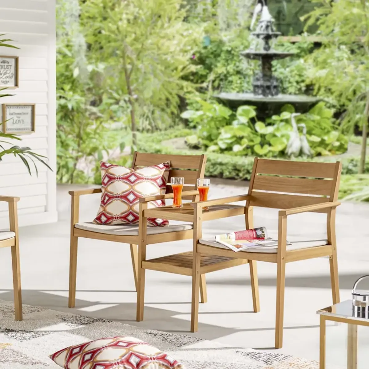 Viewscape Outdoor Patio Ash Wood Jack and Jill Chair Set by Modway Natural Taupe