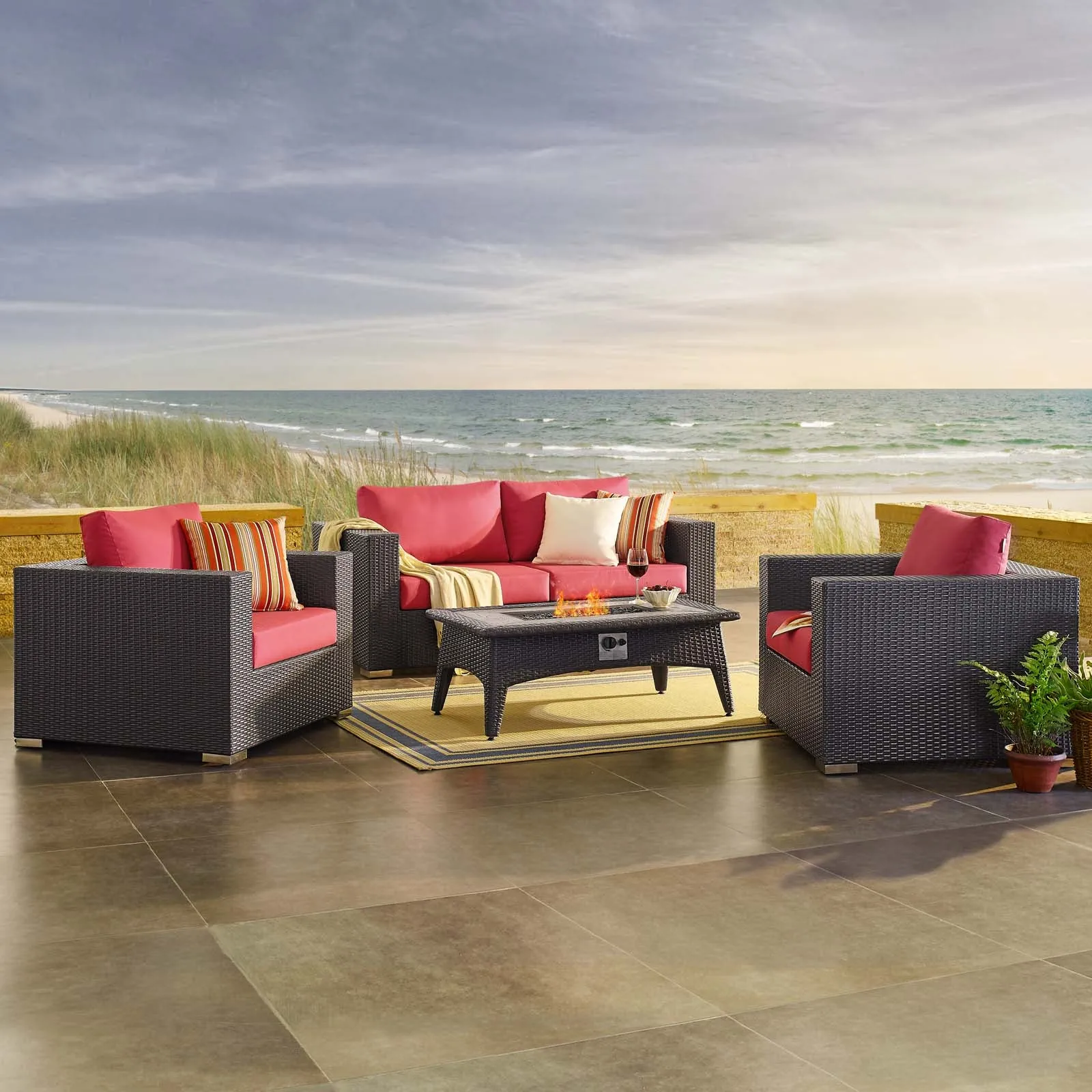 Convene 4 Piece Set Outdoor Patio with Fire Pit by Modway