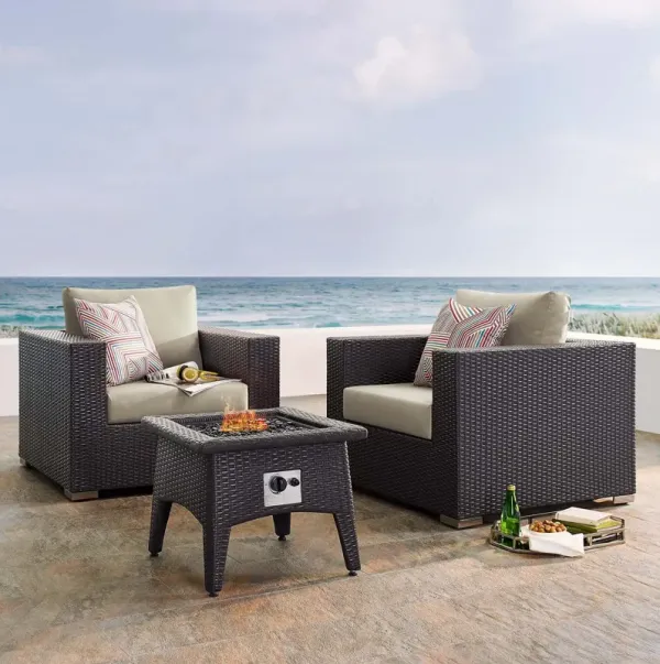 Convene 3 Piece Set Outdoor Patio with Fire Pit by Modway Espresso Beige