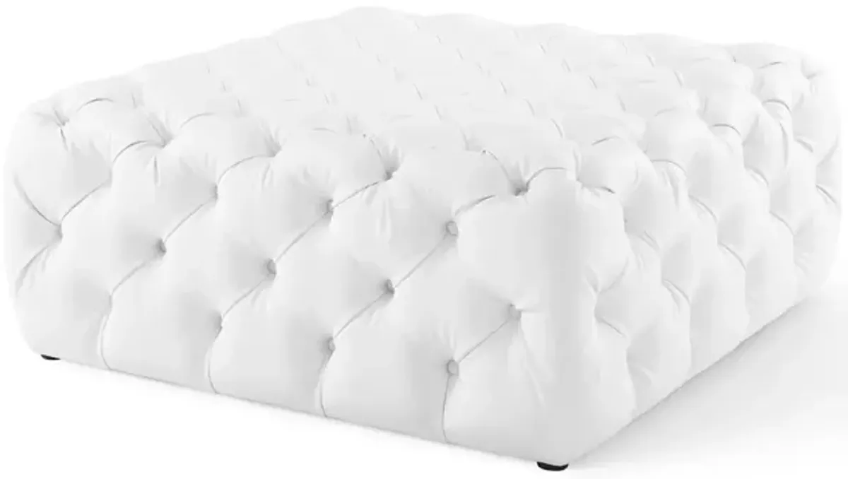 Amour Tufted Button Large Square Faux Leather Ottoman by Modway White