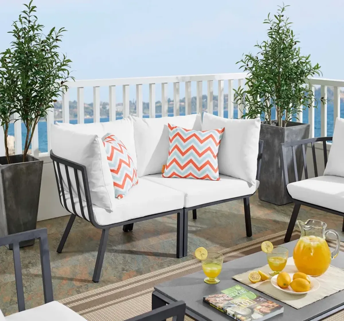 Riverside 2 Piece Outdoor Patio Aluminum Sectional Sofa Set by Modway Gray White