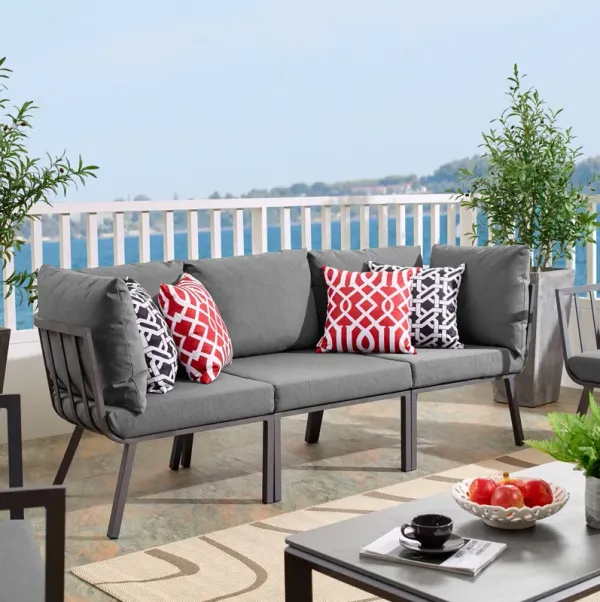 Riverside 3 Piece Outdoor Patio Aluminum Sectional Sofa Set by Modway White Navy