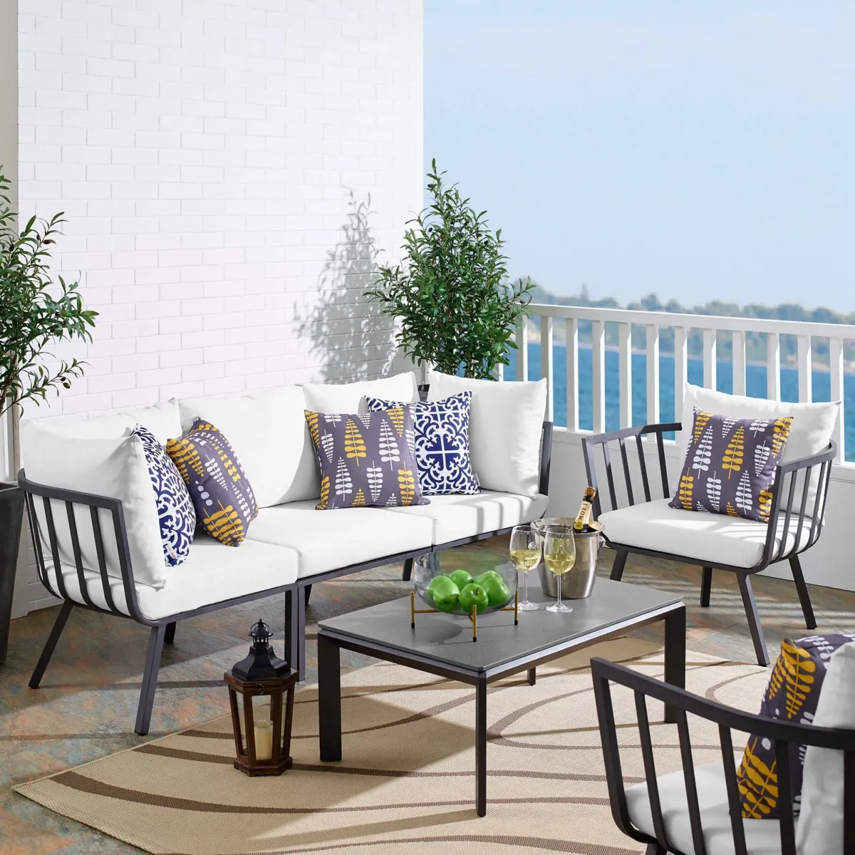 Riverside 5 Piece Outdoor Patio Aluminum Set by Modway White Navy
