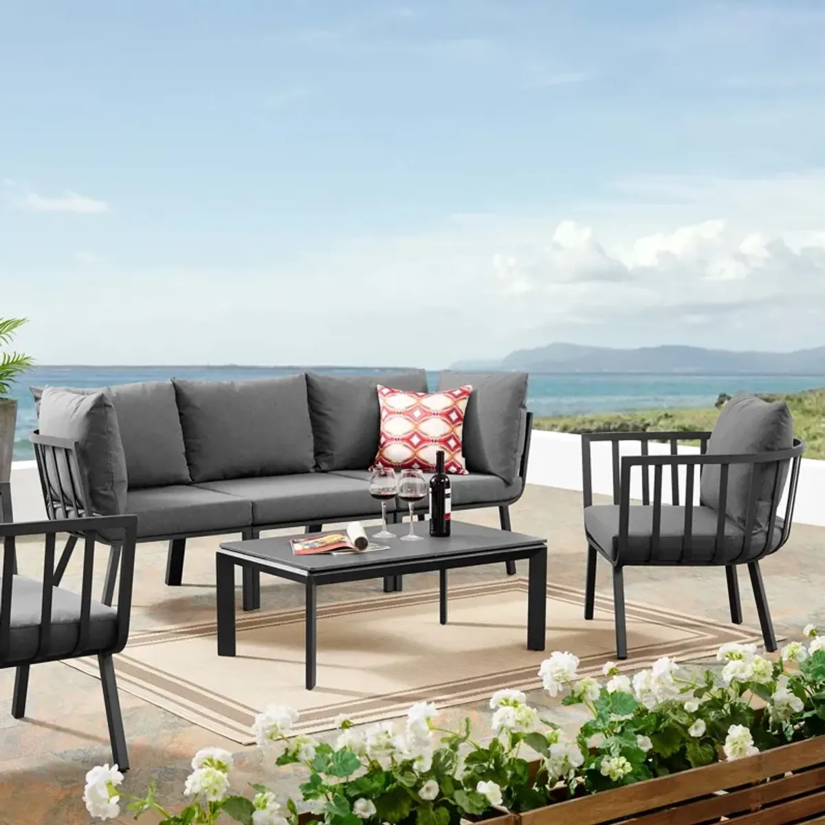 Riverside 5 Piece Outdoor Patio Aluminum Set by Modway White Navy