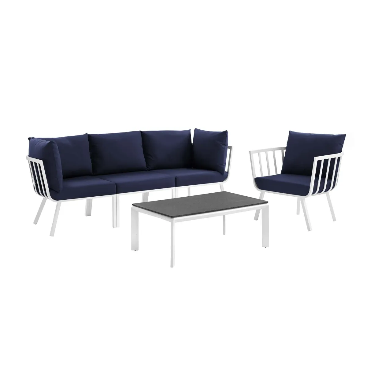 Riverside 5 Piece Outdoor Patio Aluminum Set by Modway White Navy