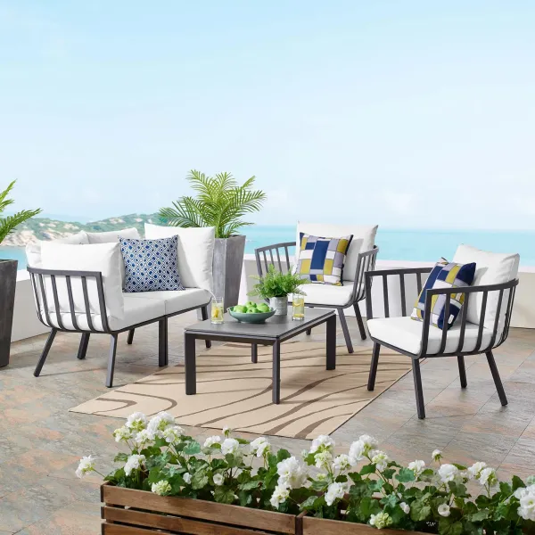 Riverside 5 Piece Outdoor Patio Aluminum Set by Modway Gray White