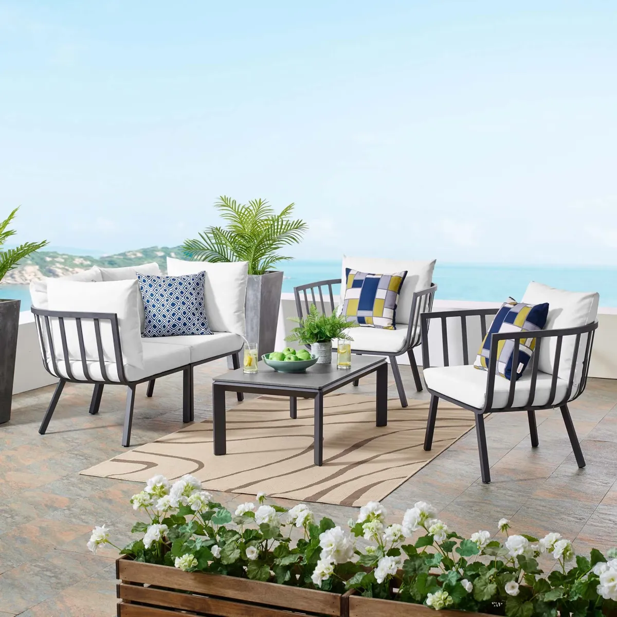 Riverside 5 Piece Outdoor Patio Aluminum Set by Modway White Gray