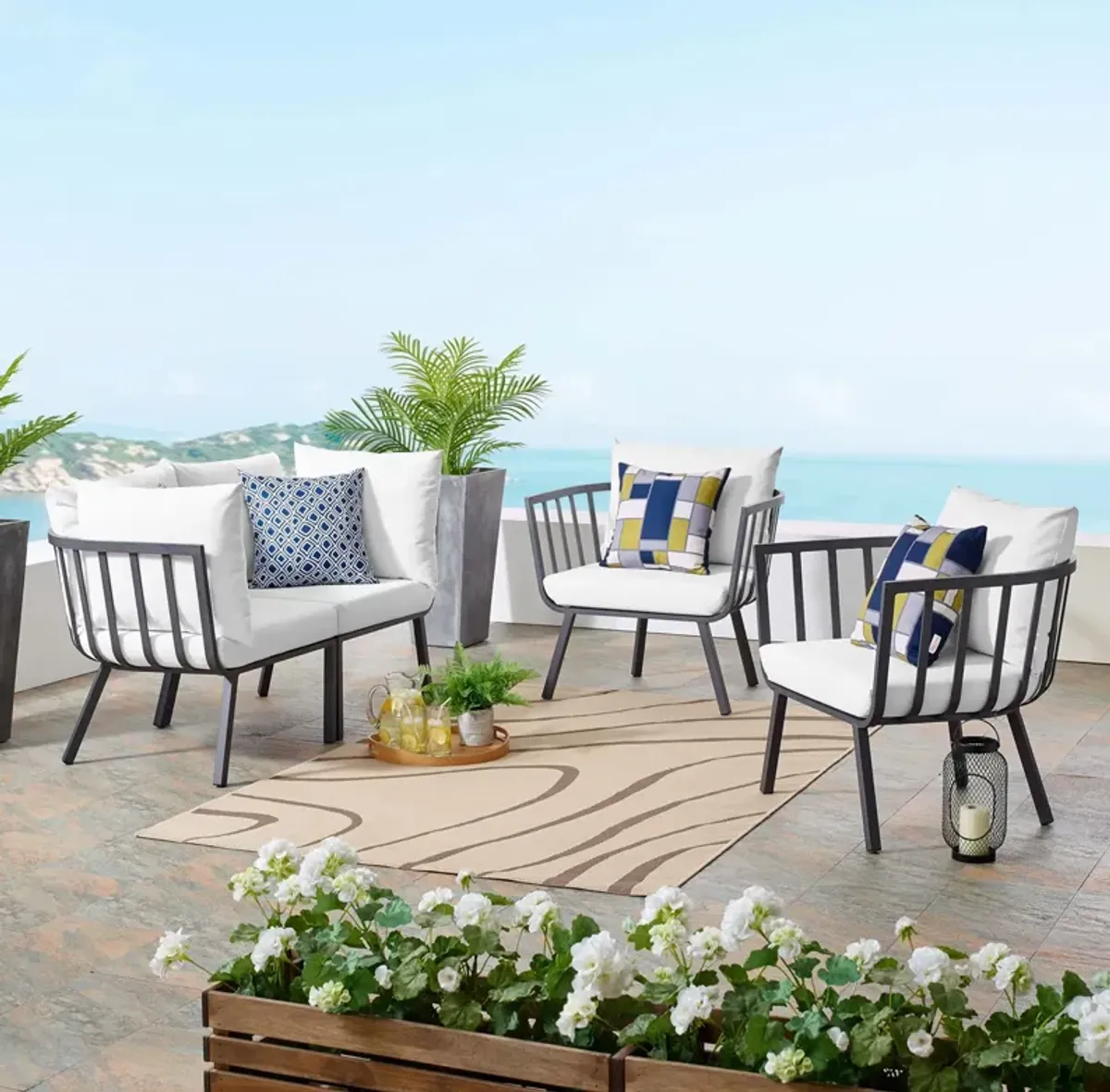 Riverside 4 Piece Outdoor Patio Aluminum Set by Modway White Gray