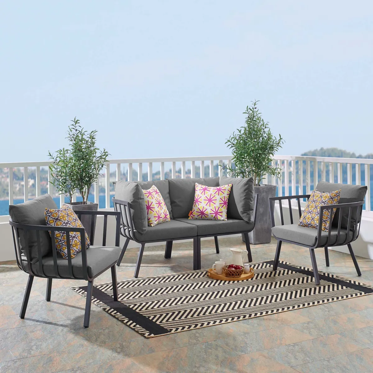 Riverside 4 Piece Outdoor Patio Aluminum Set by Modway White Navy