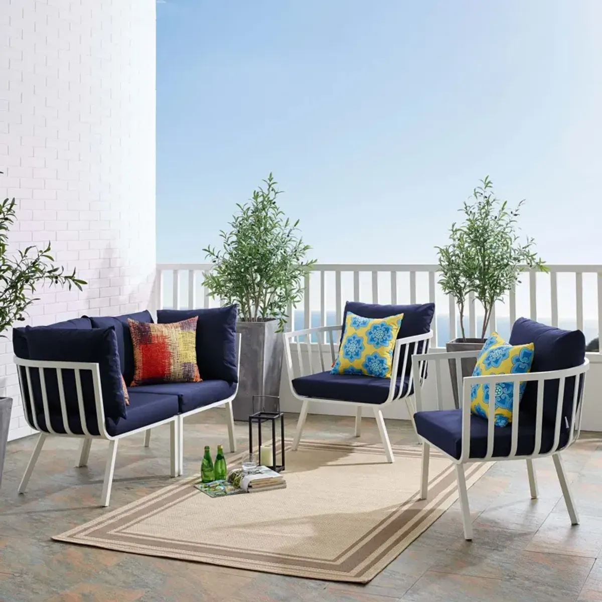 Riverside 4 Piece Outdoor Patio Aluminum Set by Modway White Navy