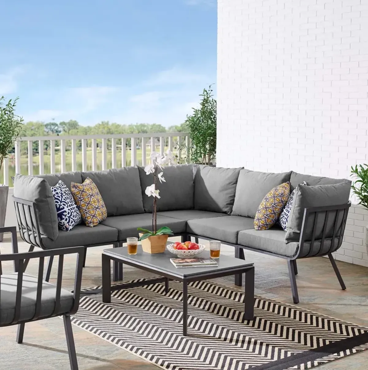 Riverside 6 Piece Outdoor Patio Aluminum Set by Modway Gray Charcoal