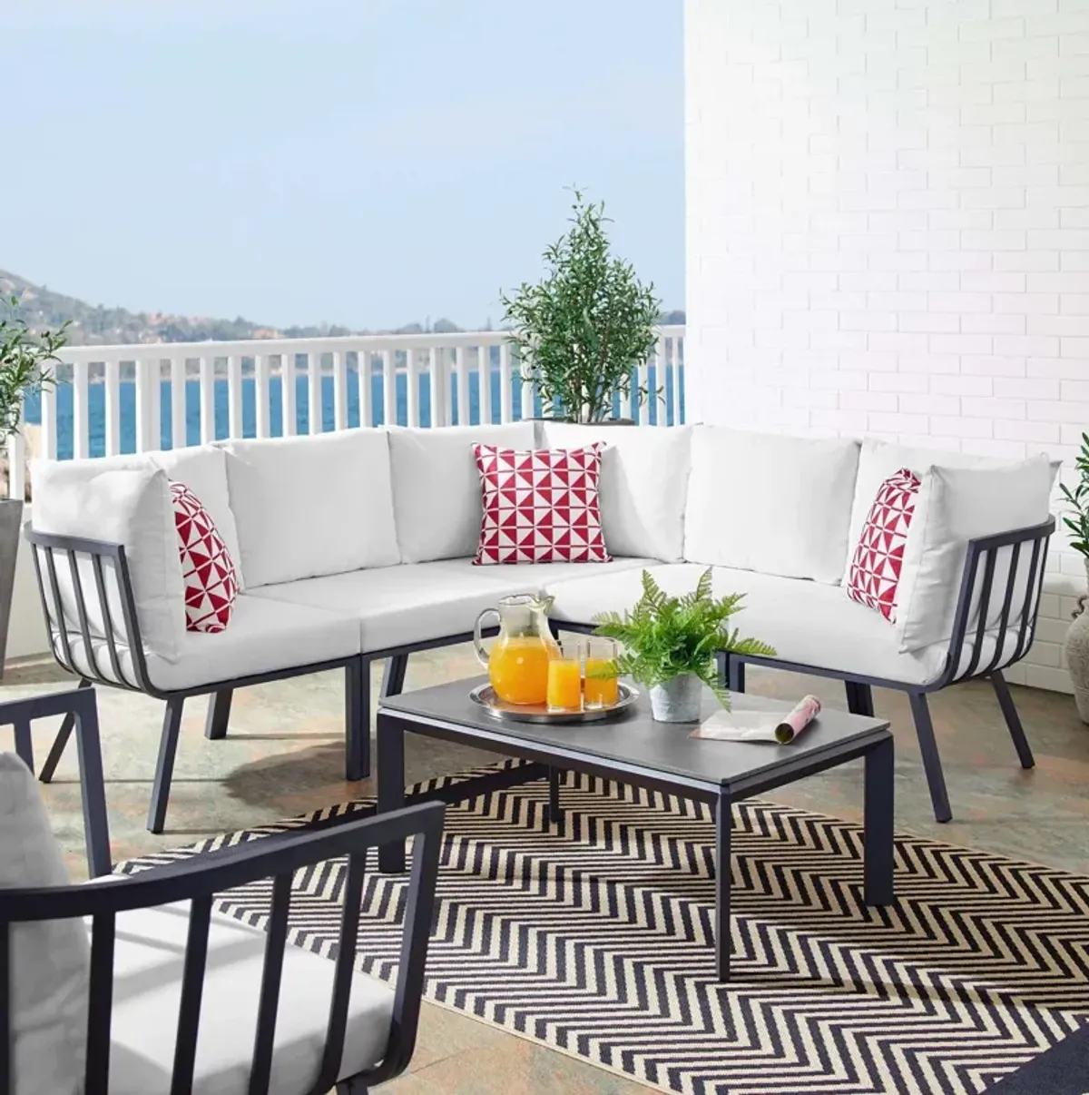 Riverside 6 Piece Outdoor Patio Aluminum Set by Modway Gray Charcoal