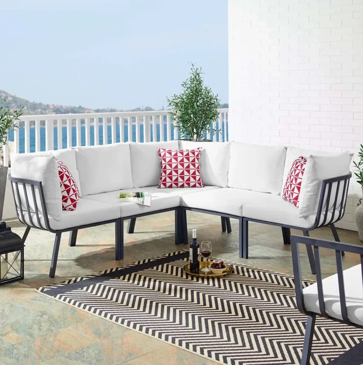 Riverside 5 Piece Outdoor Patio Aluminum Sectional by Modway Gray Charcoal