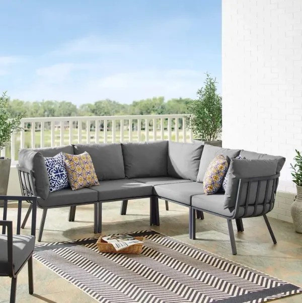 Riverside 5 Piece Outdoor Patio Aluminum Sectional by Modway White Gray
