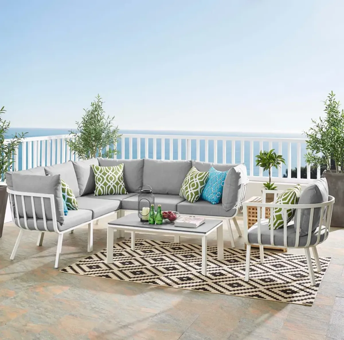 Riverside 7 Piece Outdoor Patio Aluminum Set by Modway White Gray
