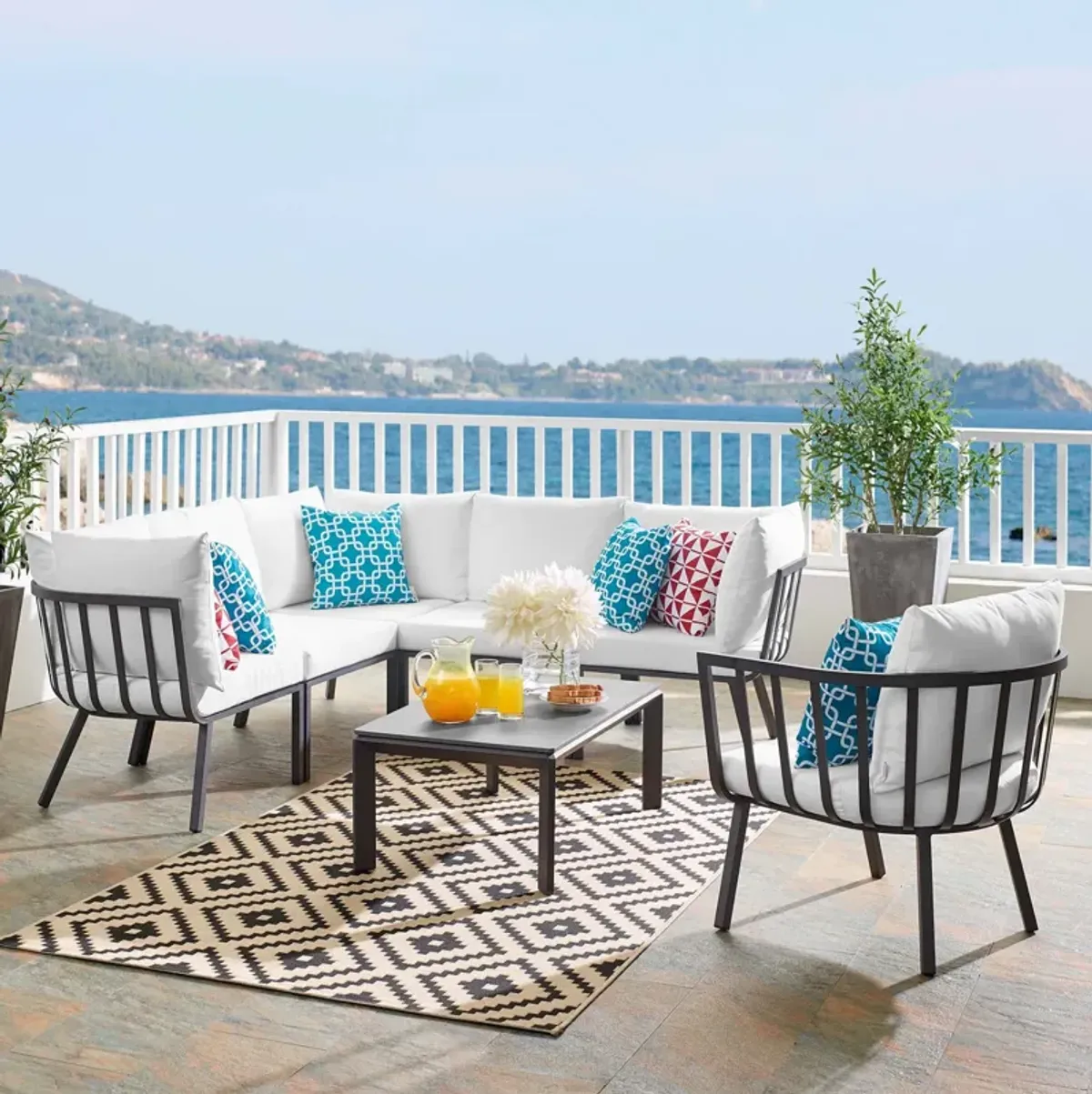 Riverside 7 Piece Outdoor Patio Aluminum Set by Modway White Gray
