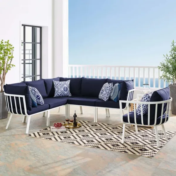 Riverside 6 Piece Outdoor Patio Aluminum Set by Modway White Navy