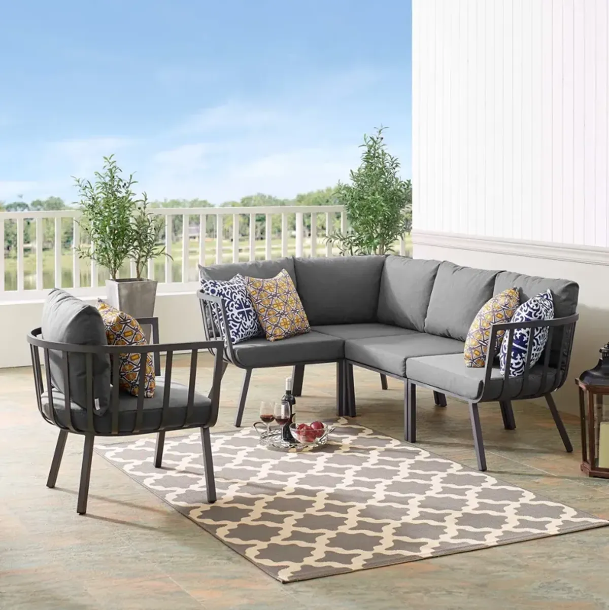 Riverside 5 Piece Outdoor Patio Aluminum Set by Modway White Gray