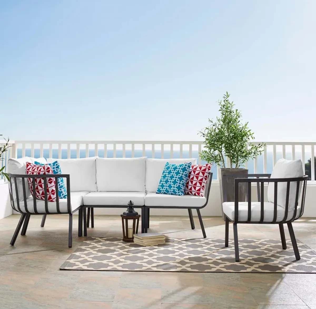 Riverside 5 Piece Outdoor Patio Aluminum Set by Modway White Gray