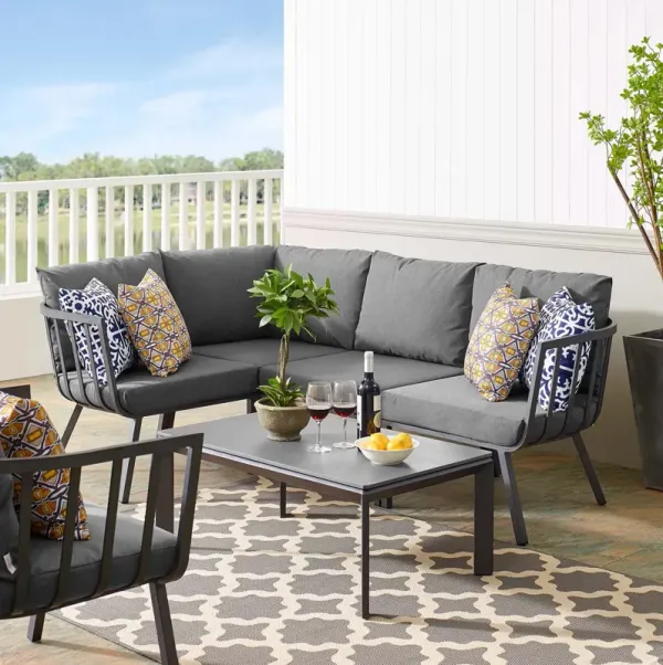 Riverside 5 Piece Outdoor Patio Aluminum Set by Modway White Gray