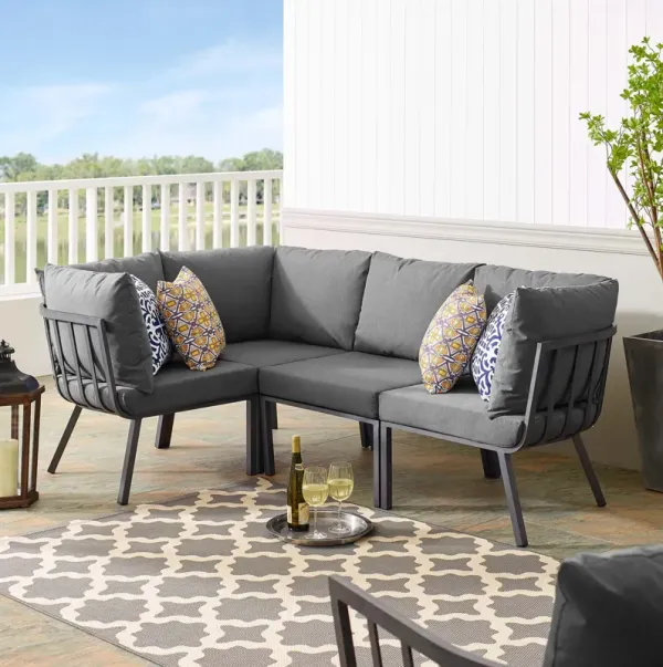 Riverside 4 Piece Outdoor Patio Aluminum Sectional by Modway White Navy