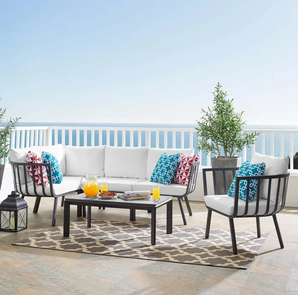 Riverside 6 Piece Outdoor Patio Aluminum Set by Modway White Navy