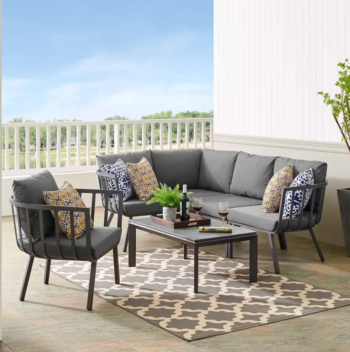 Riverside 6 Piece Outdoor Patio Aluminum Set by Modway White Navy