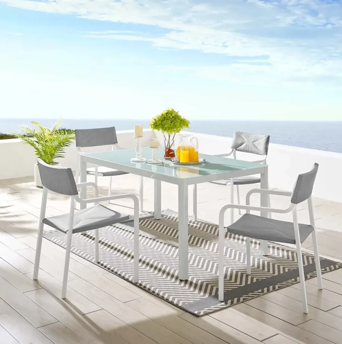 Raleigh 5 Piece Outdoor Patio Aluminum Dining Set by Modway White Gray