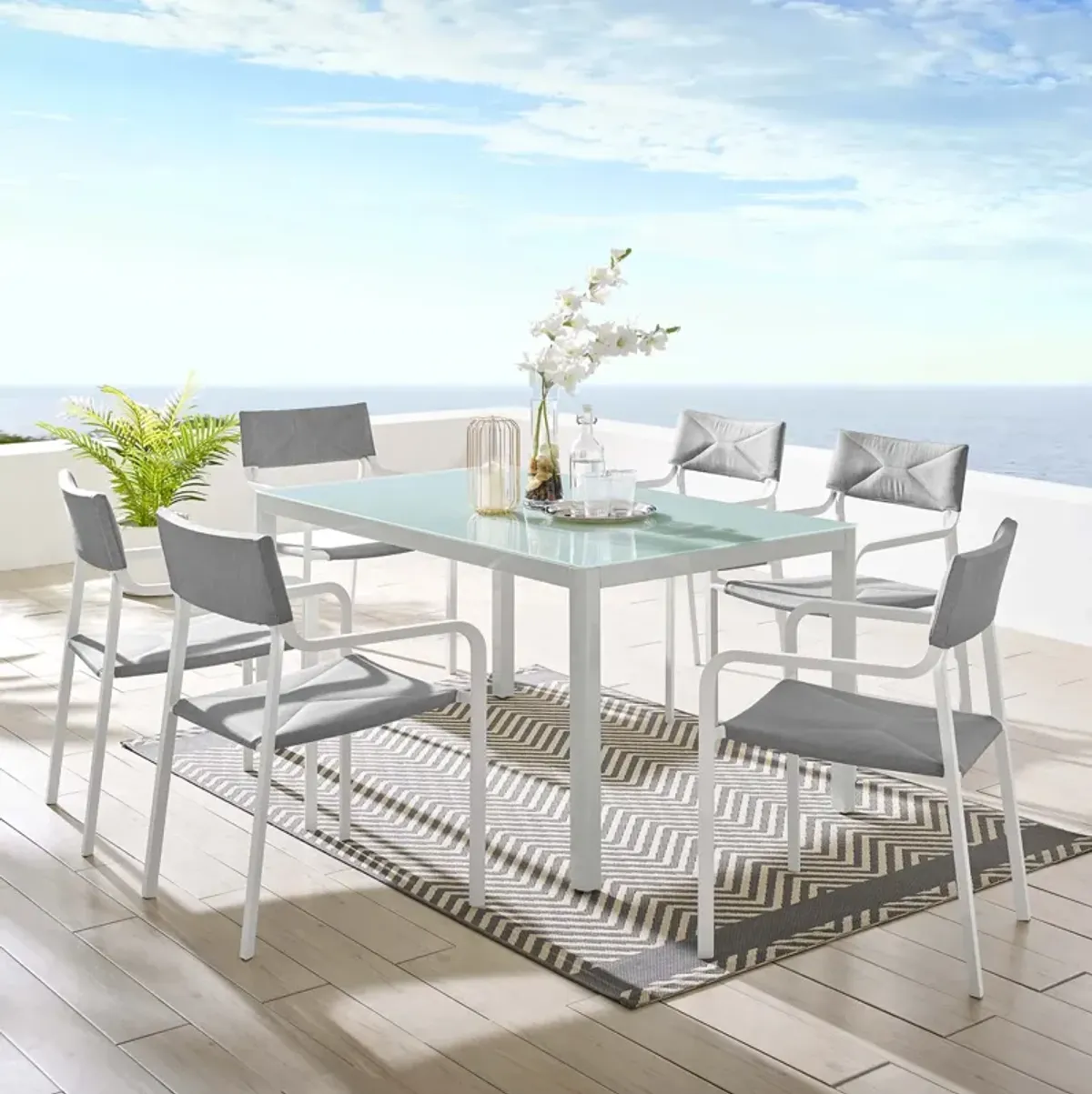 Raleigh 7 Piece Outdoor Patio Aluminum Dining Set by Modway White Navy