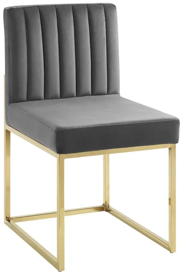 Carriage Channel Tufted Sled Base Performance Velvet Dining Chair by Modway Gold Charcoal