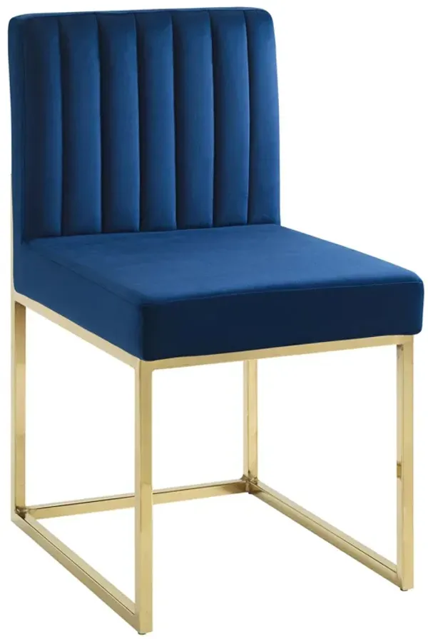Carriage Channel Tufted Sled Base Performance Velvet Dining Chair by Modway Gold Navy