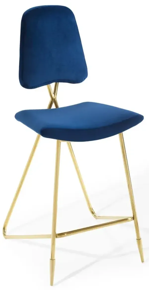 Ponder Performance Velvet Bar Stool by Modway Navy
