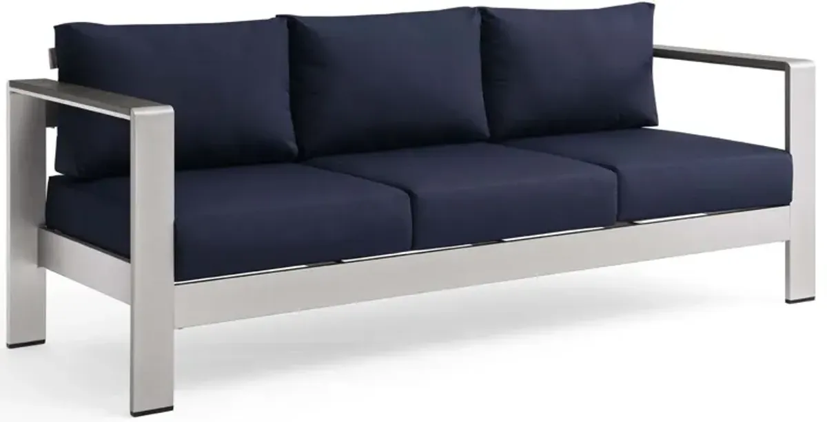 Shore Outdoor Patio Aluminum Sofa by Modway Silver Navy