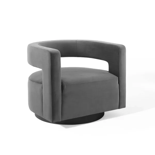 Spin Cutaway Performance Velvet Swivel Armchair by Modway Gray