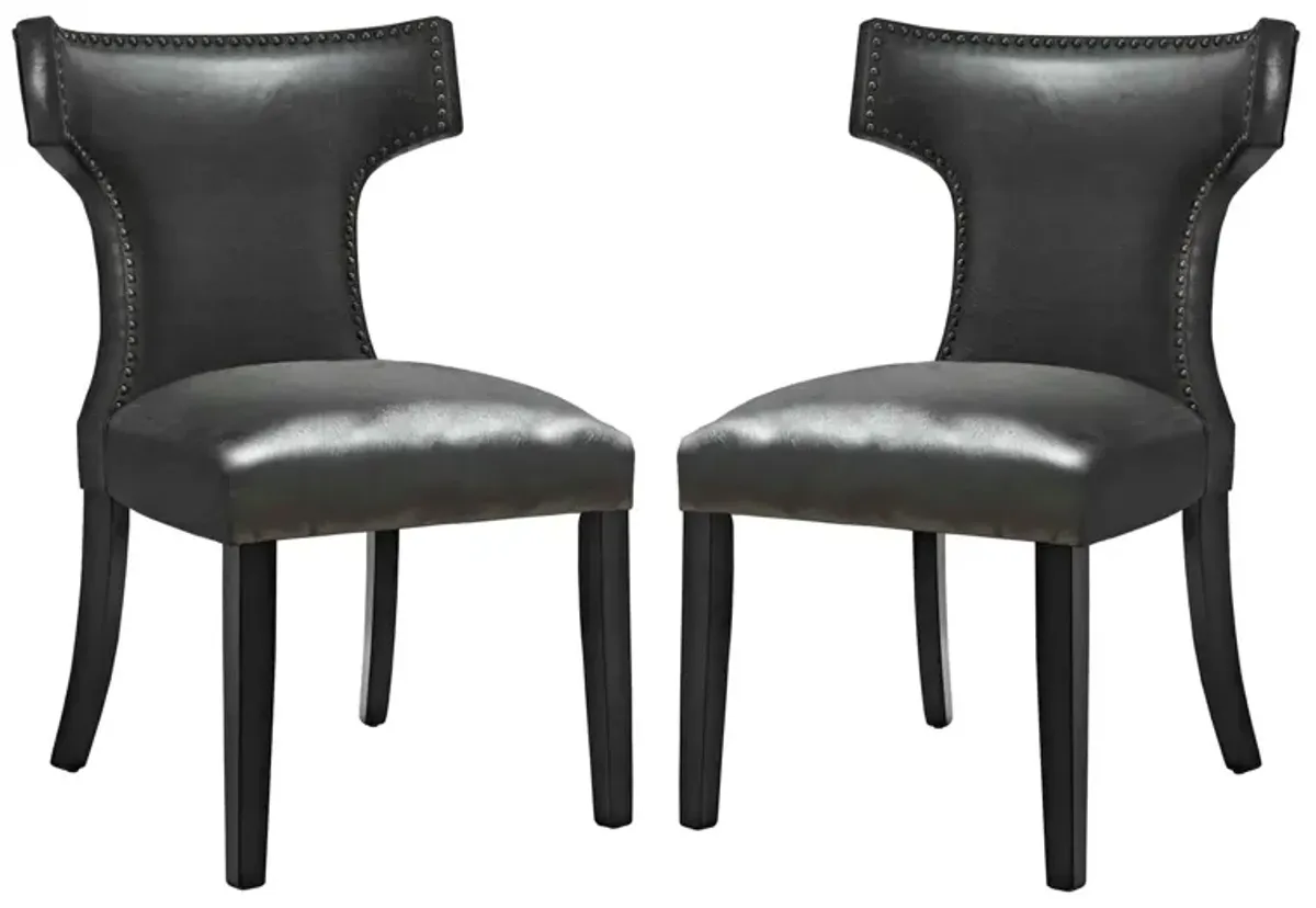 Curve Dining Chair Vinyl Set of 2 by Modway Black