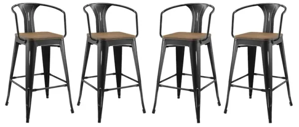 Promenade Bar Stool Set of 4 by Modway Black