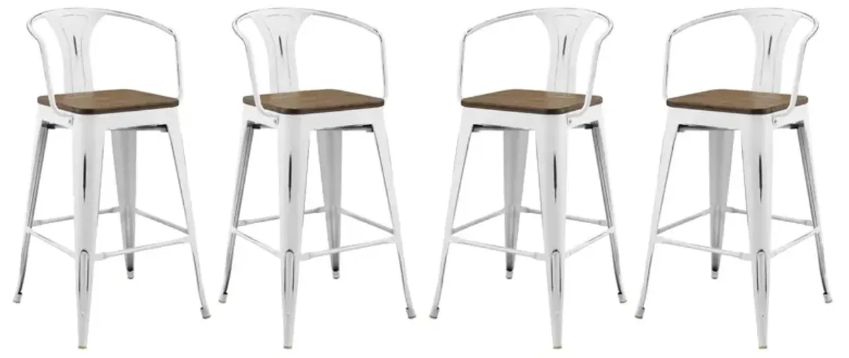 Promenade Bar Stool Set of 4 by Modway White
