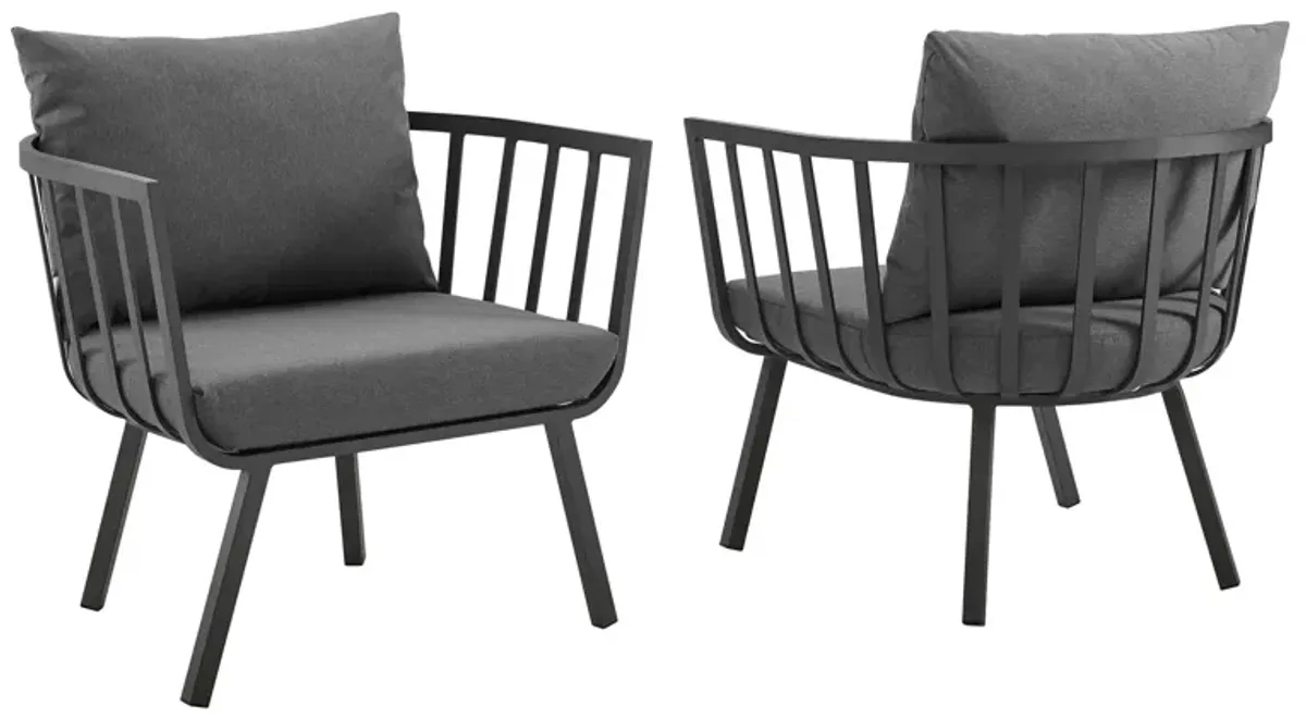 Riverside Outdoor Patio Aluminum Armchair Set of 2 by Modway White Gray
