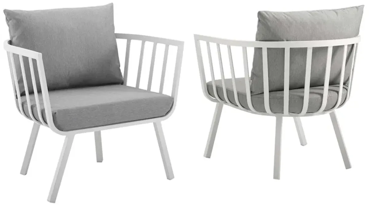 Riverside Outdoor Patio Aluminum Armchair Set of 2 by Modway White Gray
