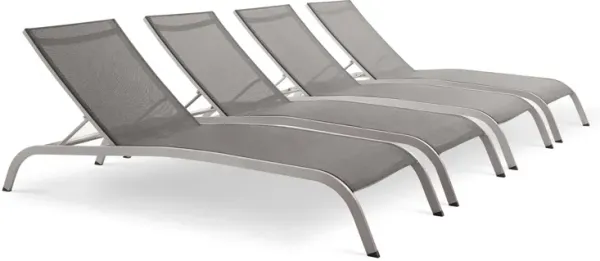 Savannah Outdoor Patio Mesh Chaise Lounge Set of 4 by Modway Gray