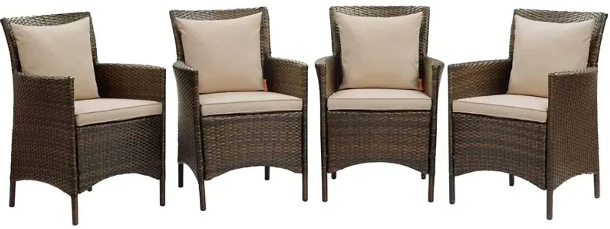 Conduit Outdoor Patio Wicker Rattan Dining Armchair Set of 4 by Modway Brown Red