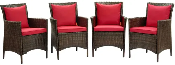 Conduit Outdoor Patio Wicker Rattan Dining Armchair Set of 4 by Modway Brown Red