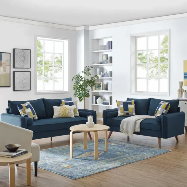 Revive Upholstered Fabric Sofa and Loveseat Set by Modway Azure