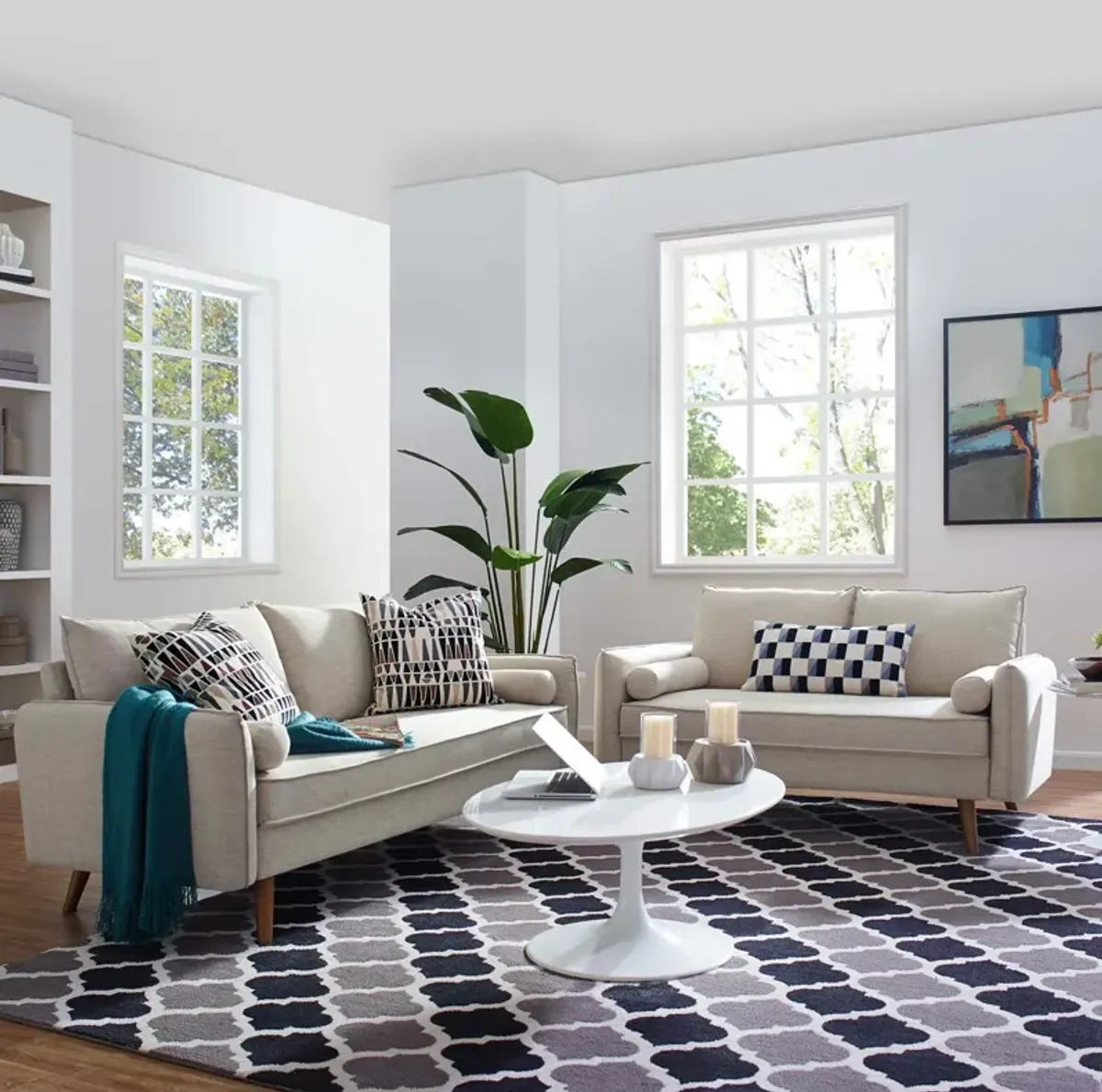 Revive Upholstered Fabric Sofa and Loveseat Set by Modway Beige