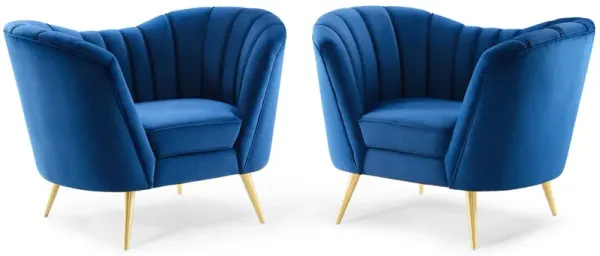 Opportunity Performance Velvet Armchair Set of 2 by Modway Navy