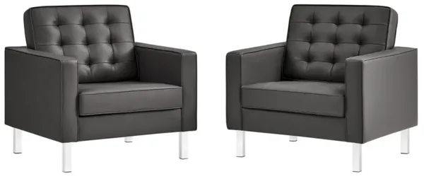 Loft Tufted Vegan Leather Armchairs - Set of 2 by Modway Silver Gray